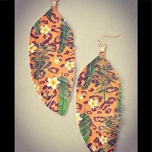 Tropical Orange Leaf Earrings
